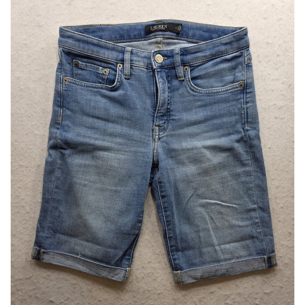 Ralph Lauren Women's Cuffed Hem Blue Denim Cut Off Jeans. Size 2 - Picture 2 of 8